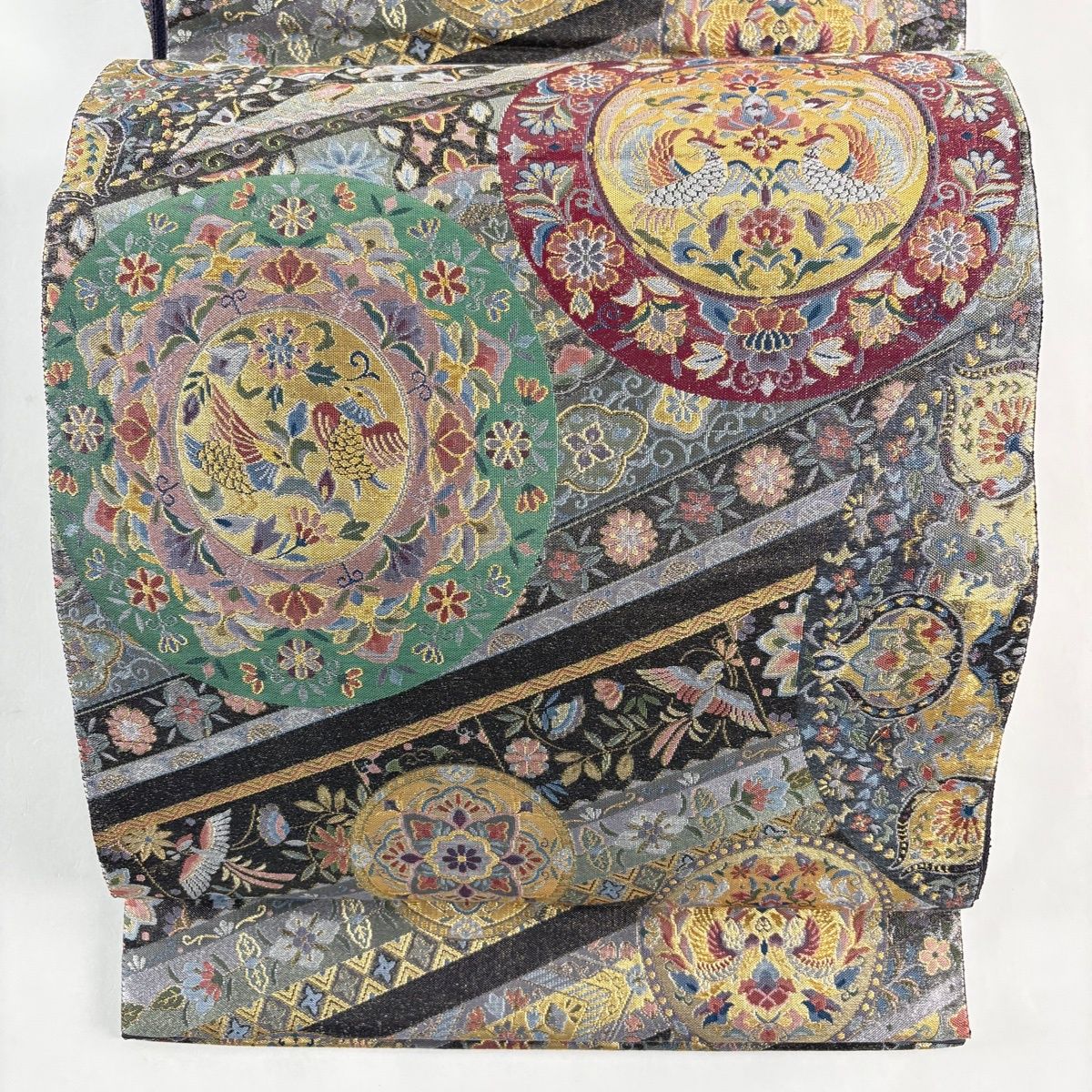 袋帯 秀品 離宮の華 花鳥 箔 墨色 六通 正絹