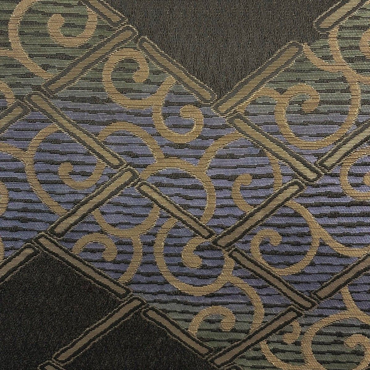 名古屋帯 秀品 唐草 幾何学模様 箔 深緑 正絹