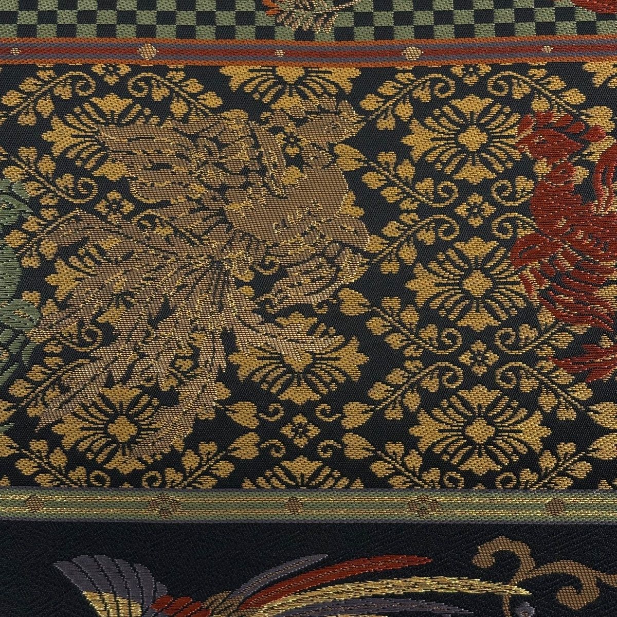 袋帯 秀品 尾長鳥 桐 唐織 箔 黒 六通 正絹