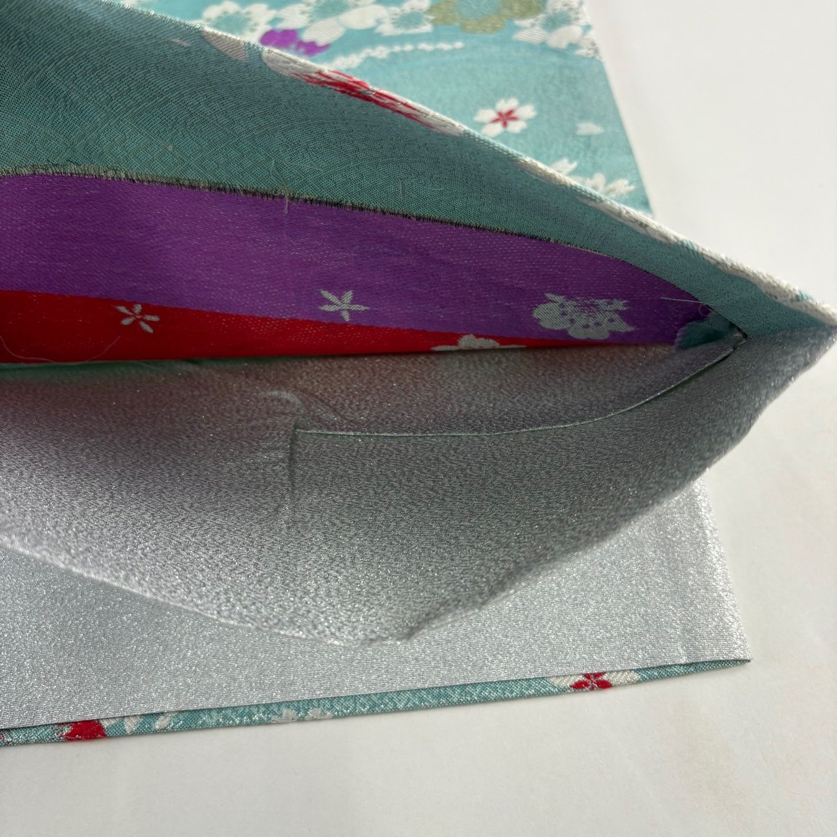  袋帯 秀品 証紙 桜 花びら 唐織 銀糸 水色 六通 正絹 袋帯 帯
