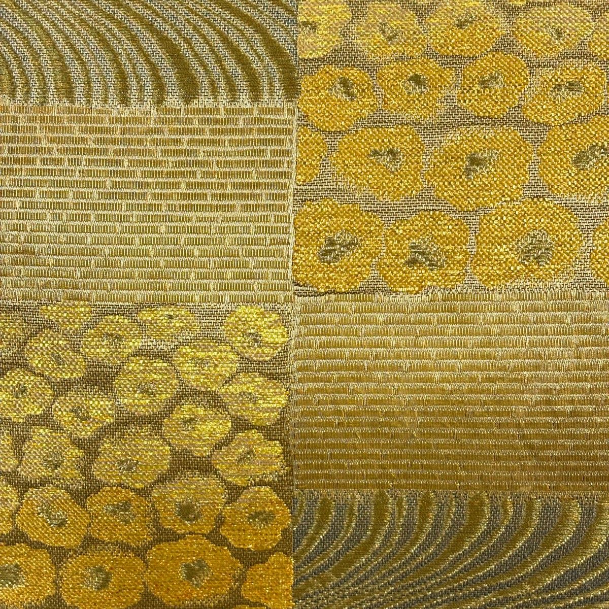 袋帯 秀品 羅紗庵 花 流水 金糸 箔 金色 六通 正絹