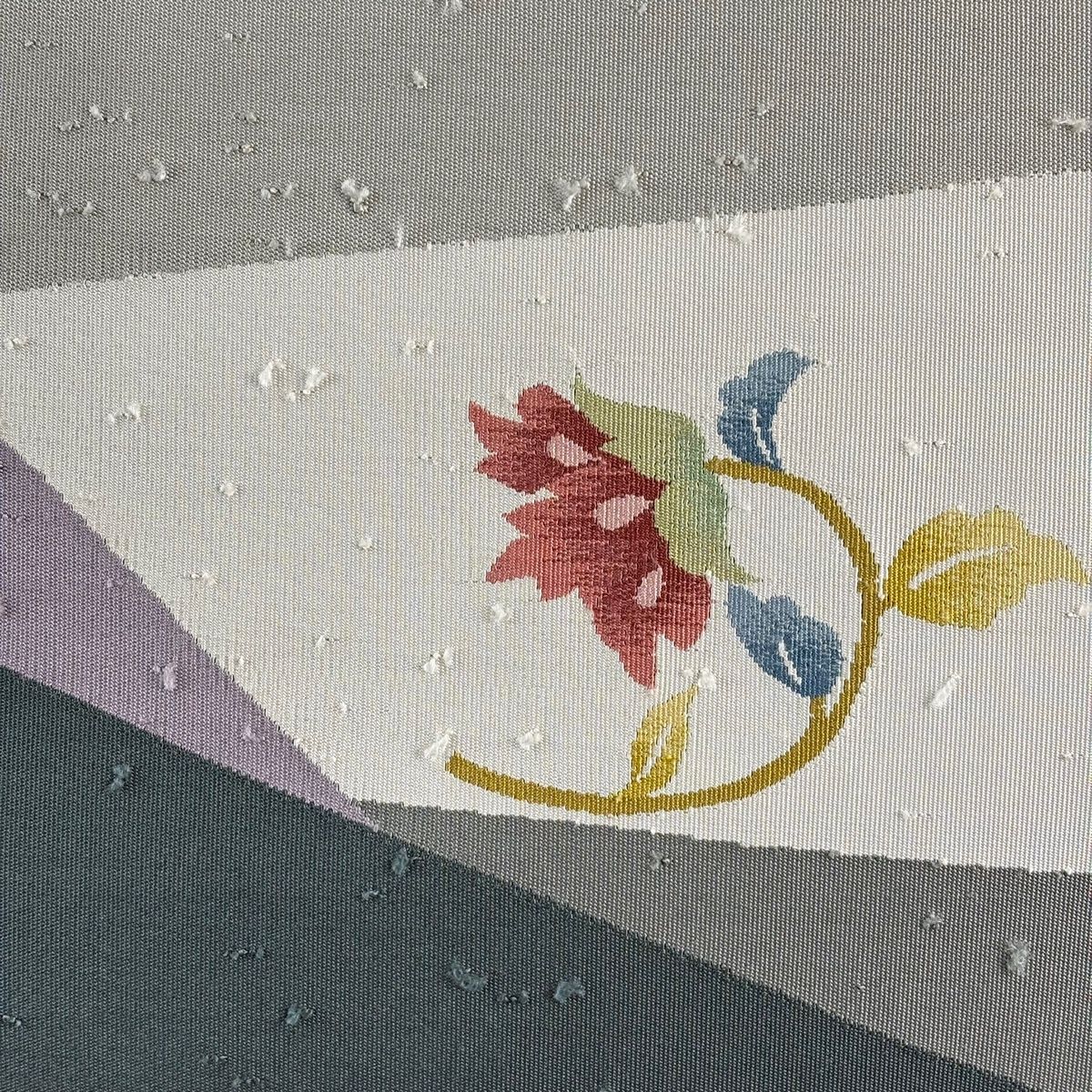 名古屋帯 秀品 松葉仕立て 八寸名古屋帯 髭紬地 草花 灰緑 正絹