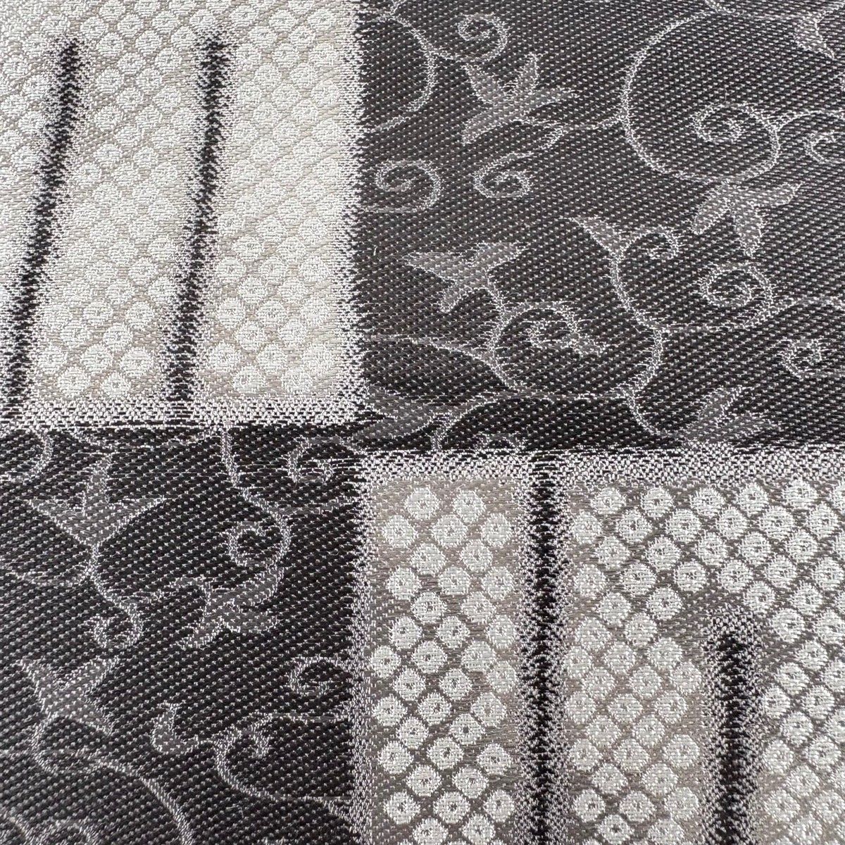 袋帯 秀品 源氏香 花唐草 銀糸 灰紫 六通 正絹