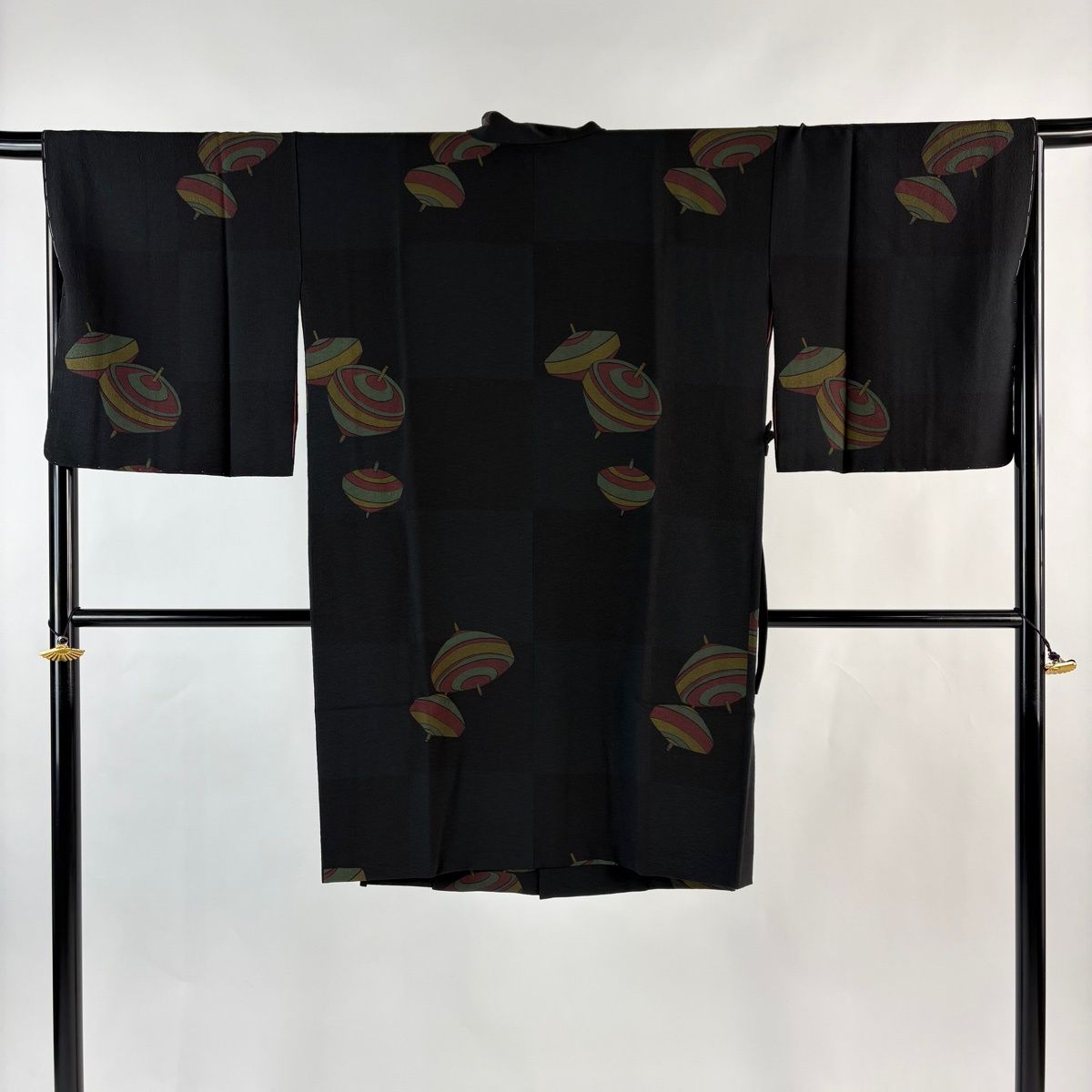 道中着 身丈101 cm 裄丈66 M 和装コート 京友禅 証紙 コマ 黒 正絹