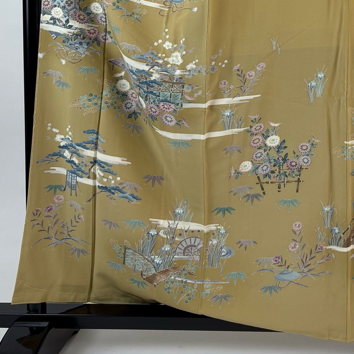 訪問着 身丈160 cm 裄丈65 M 袷 寺西一紘 落款 松竹梅 霞 薄黄土色 正絹