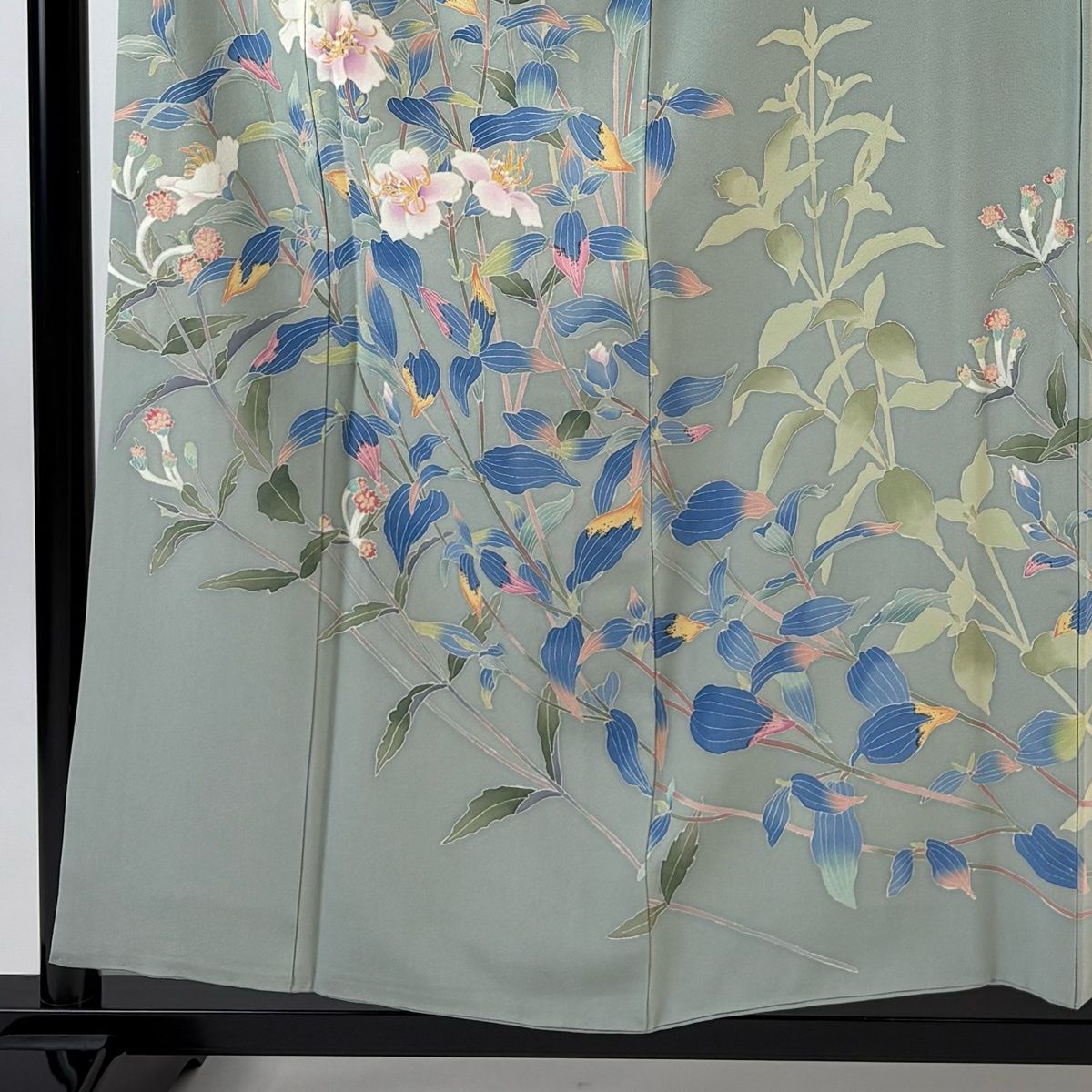 訪問着 身丈156.5 cm 裄丈66.5 M 袷 竹内銀風 落款 野牡丹 灰緑 正絹