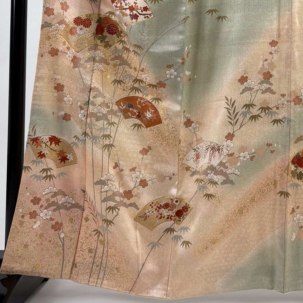 訪問着 身丈163.5 cm 裄丈66 M 袷 扇面 松竹梅 金糸 金彩 薄緑 正絹 秀品