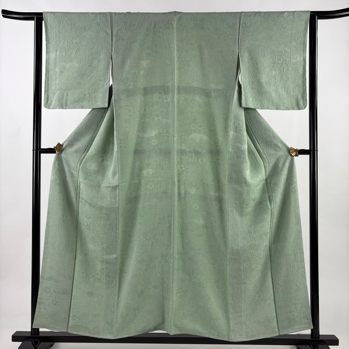 小紋 身丈154.5cm 裄丈63cm S 袷 草花 雲文 紋意匠 薄緑 正絹 秀品 一