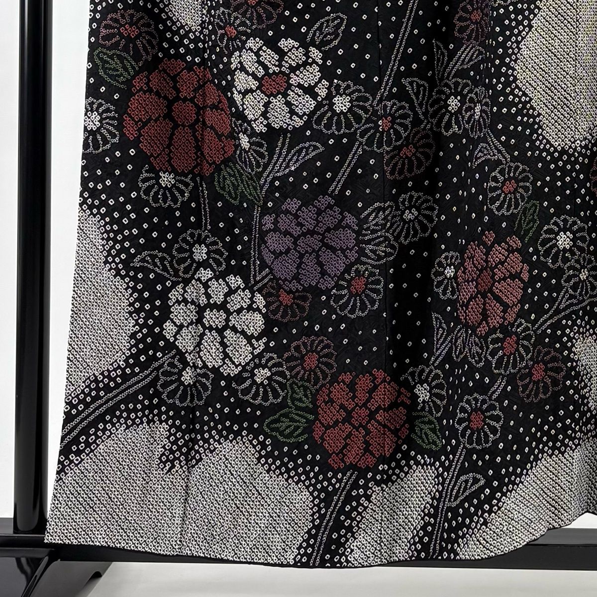 訪問着 身丈155 cm 裄丈65 M 袷 菊 絞り 黒灰 正絹 秀品