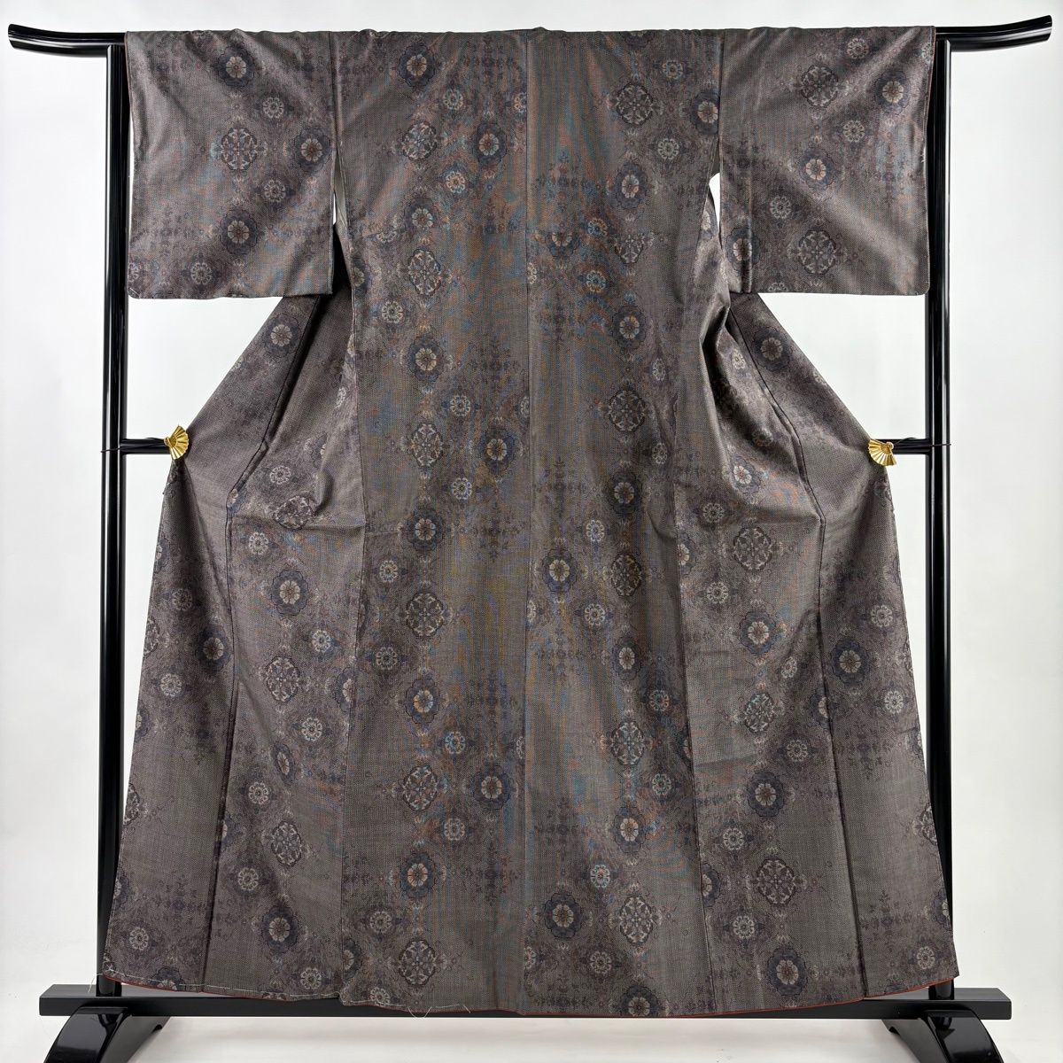 紬 身丈158 cm 裄丈64.5 M 袷 華文 茶紫 正絹 秀品