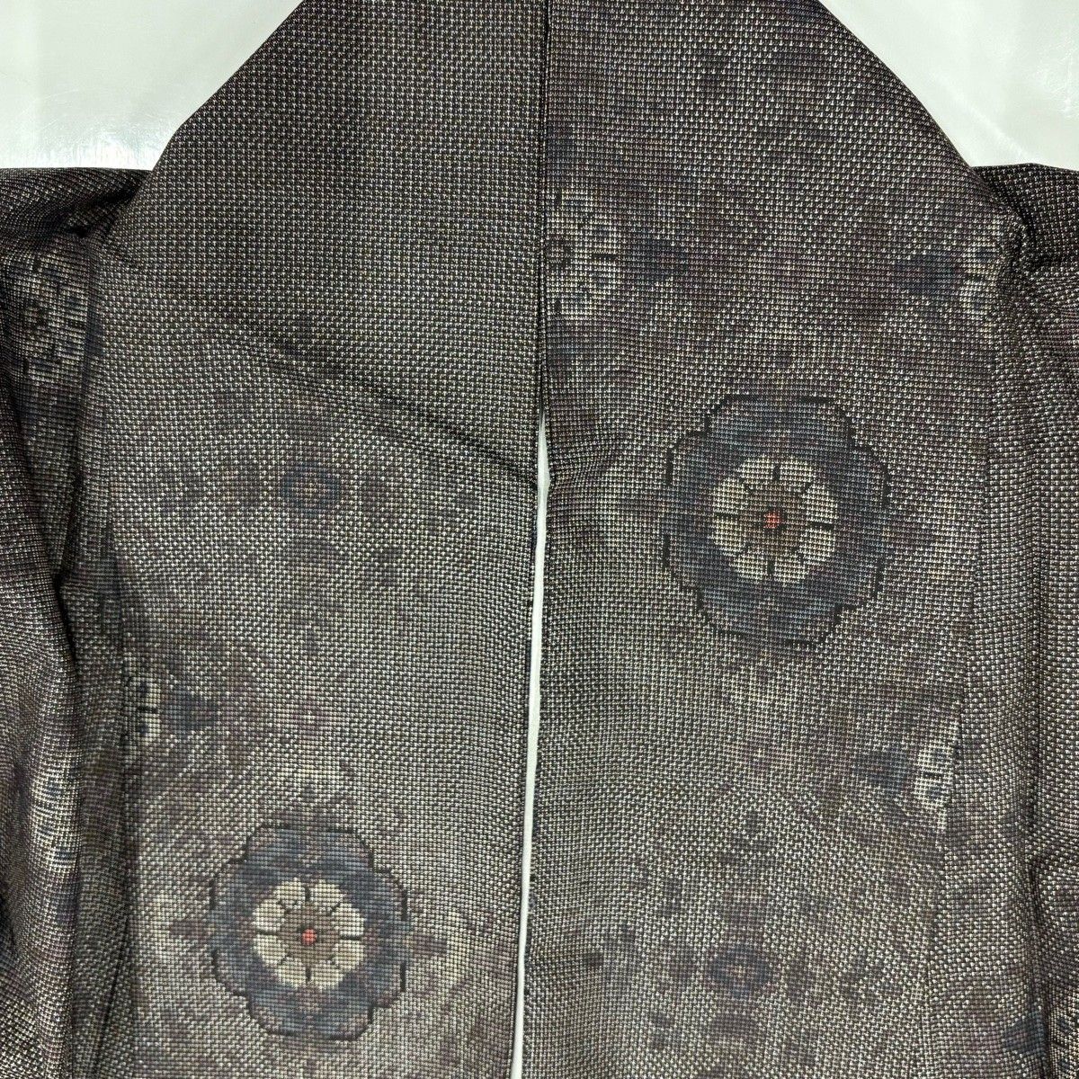  紬 身丈158 cm 裄丈64.5 M 袷 華文 茶紫 正絹 秀品 紬 着物