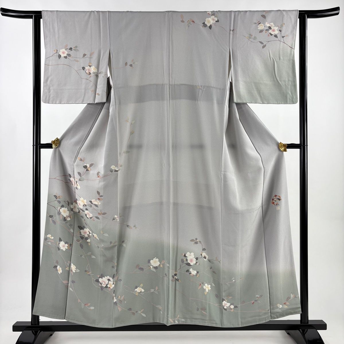 訪問着 身丈154 5 cm 裄丈62 S 袷 落款 枝花 染め分け ぼかし 灰紫 正絹 秀品