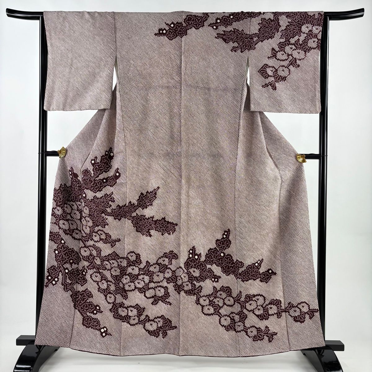 訪問着 身丈160 5 cm 裄丈64 M 袷 万寿菊 総絞り 茶紫 正絹 秀品