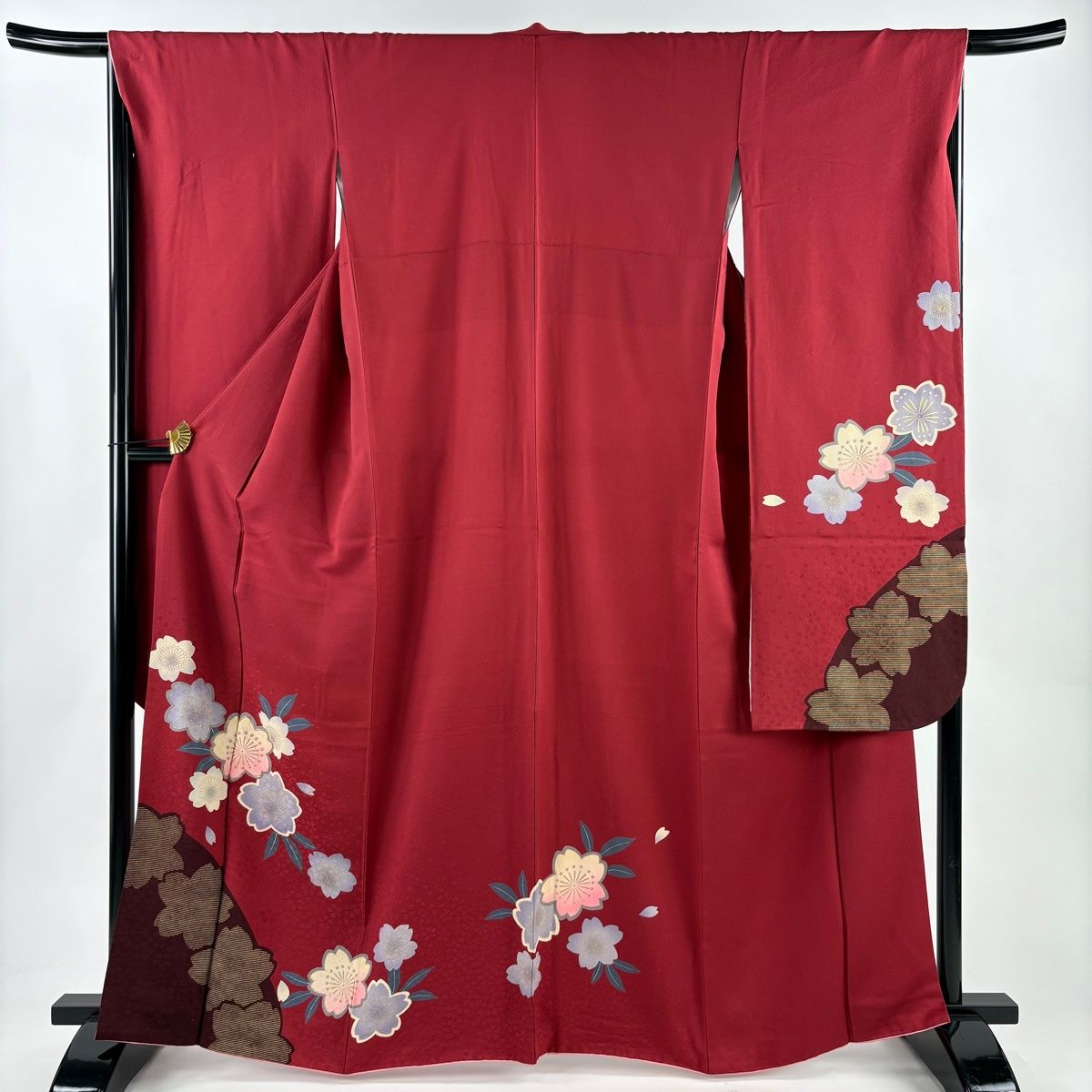 振袖 身丈165 cm 裄丈67 M 袷 桜 花びら 金糸 金彩 赤 正絹 秀品