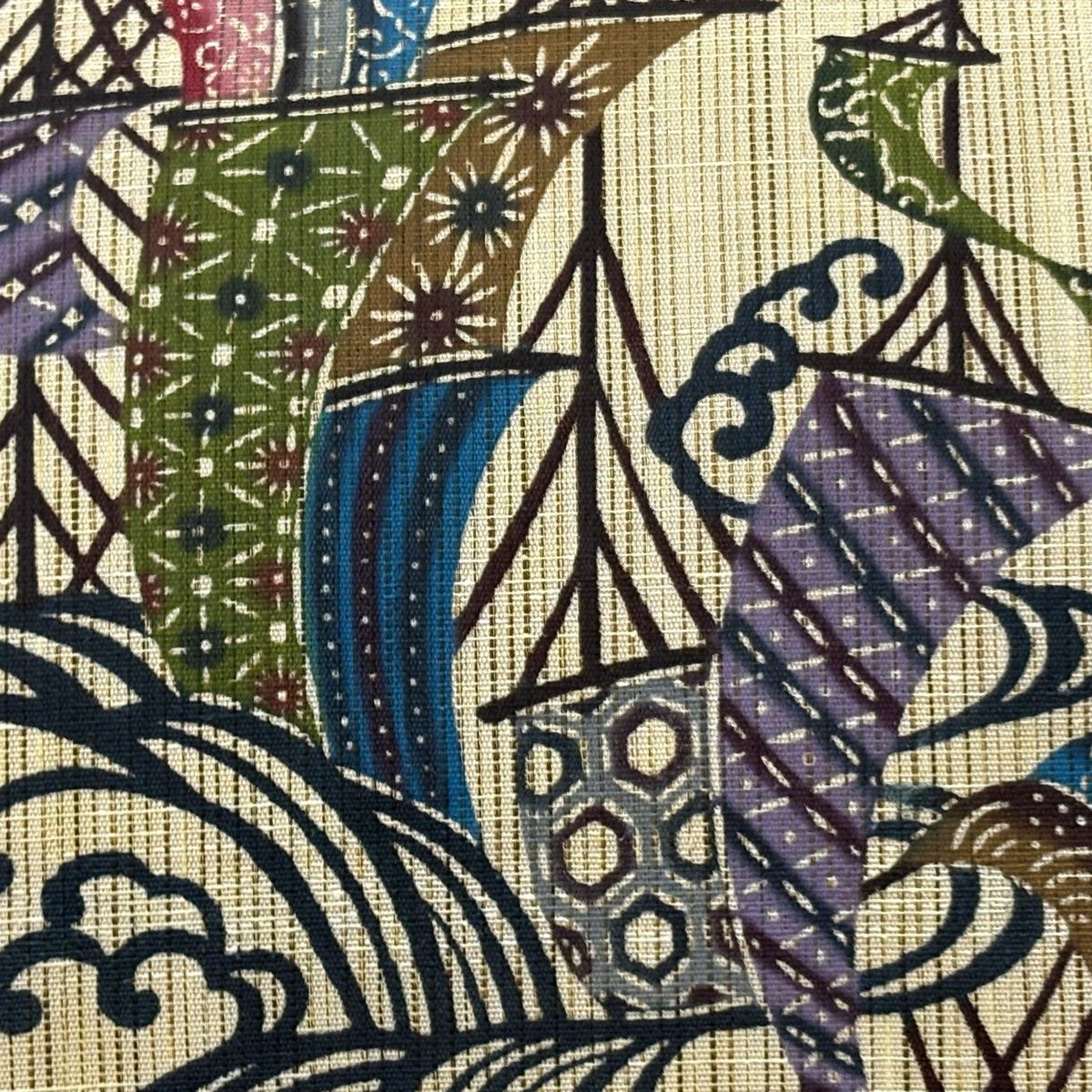 袋名古屋帯 証紙 帆 波 琉球紅型 ベージュ 正絹