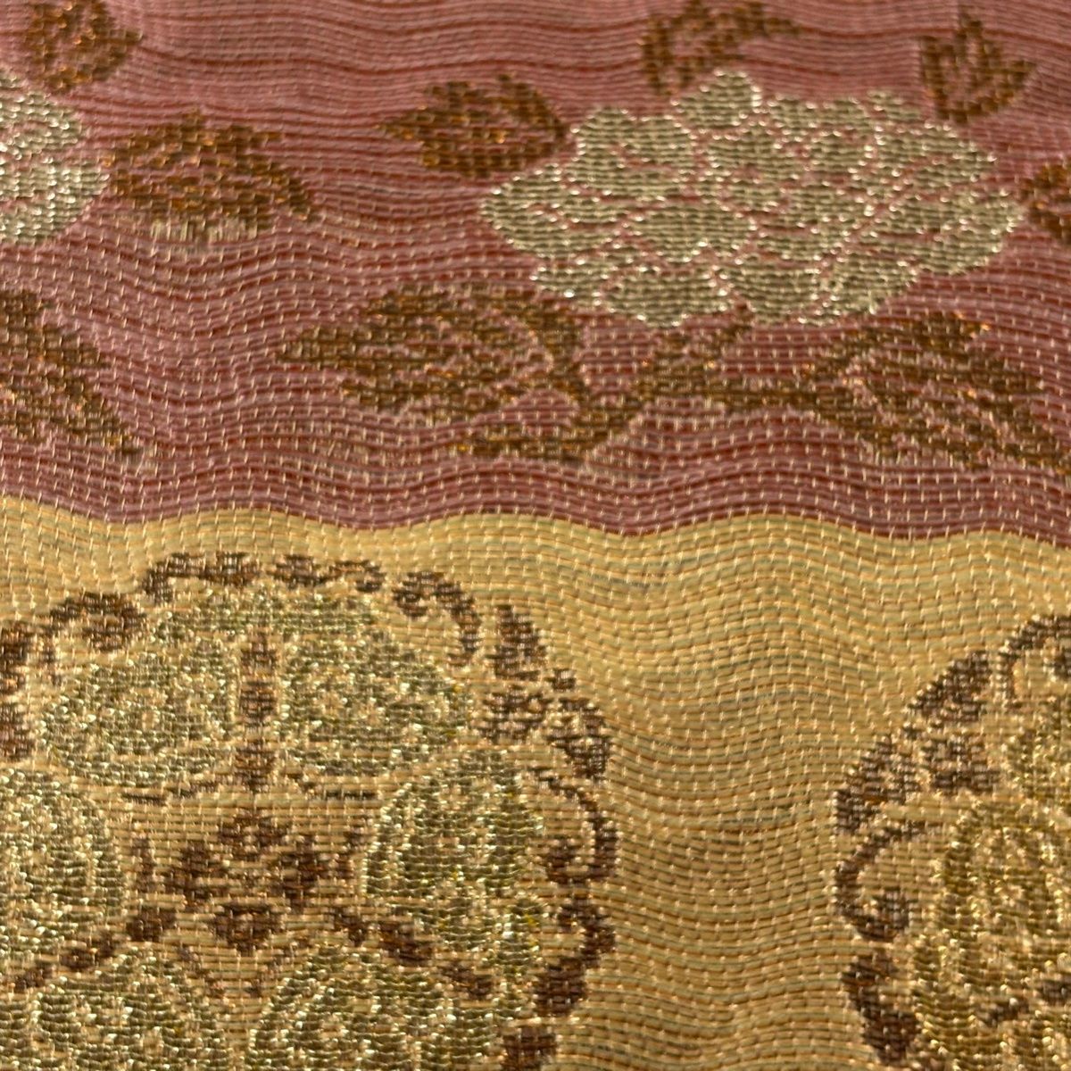 袋帯 紋屋井関 落款 御寮織 華文 草花 箔 金糸 ベージュ 六通 正絹