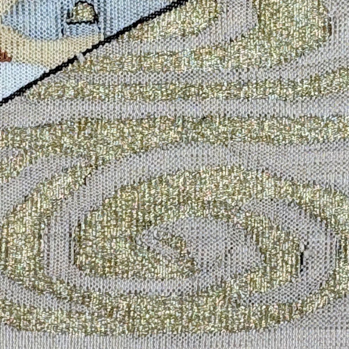  袋帯 丸文 短冊 金糸 薄茶色 お太鼓柄 正絹 袋帯 帯