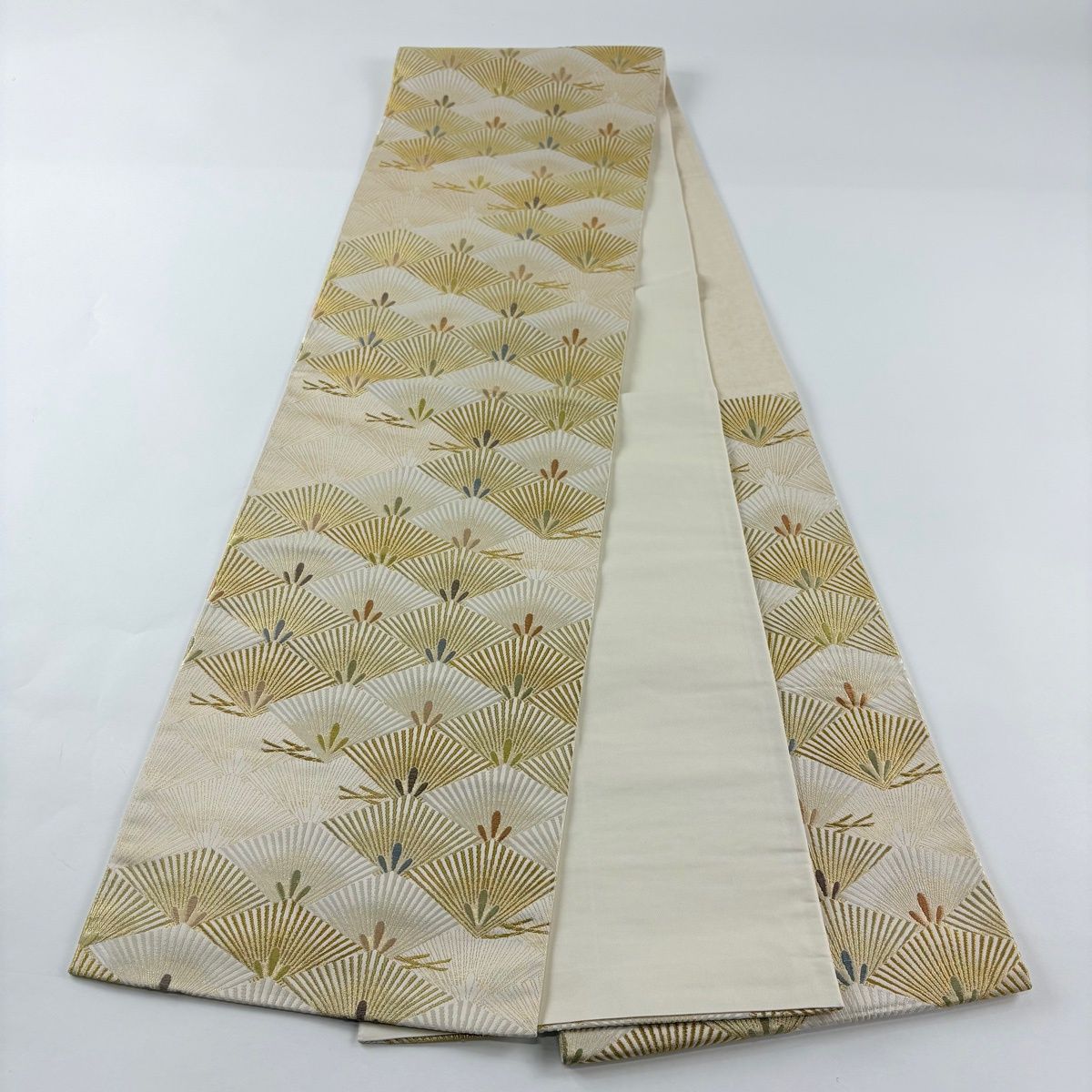  袋帯 落款 織匠十一代目 篠屋宗兵衛 若松 金糸 箔 ベージュ 六通 正絹 袋帯 帯