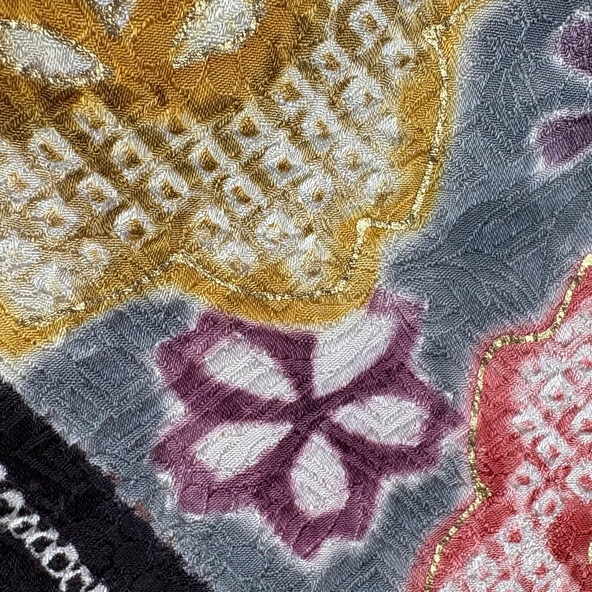  振袖 身丈165 cm 裄丈66.5 M 袷 袋帯フルセット 桜 熨斗 絞り 金銀彩 えんじ色 正絹 振袖 着物