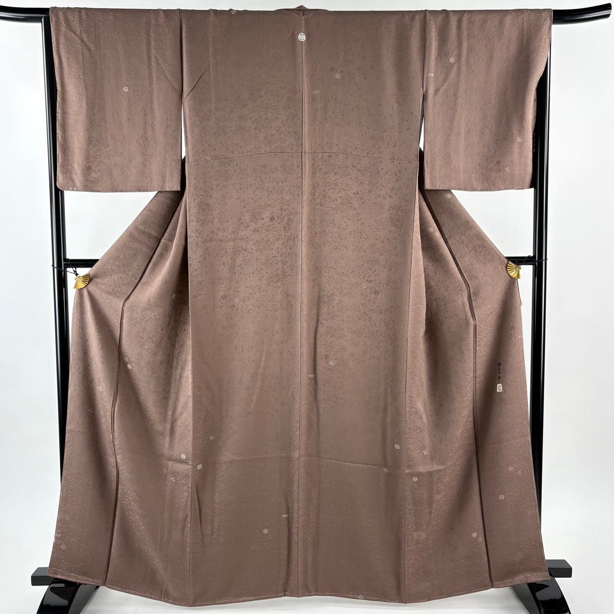  小紋 身丈163.5 cm 裄丈66 M 袷 柿本市郎 袋帯セット 落款 萩 菊 小豆色 正絹 秀品 一つ紋 小紋 着物