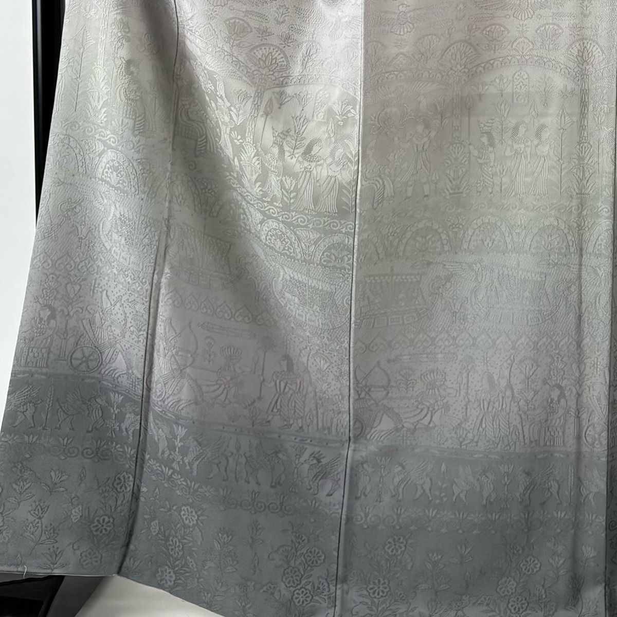 付下げ 身丈168.5 cm 裄丈68.5 L 袷 袋帯セット コプト柄 草花 灰色 正絹 秀品 一つ紋