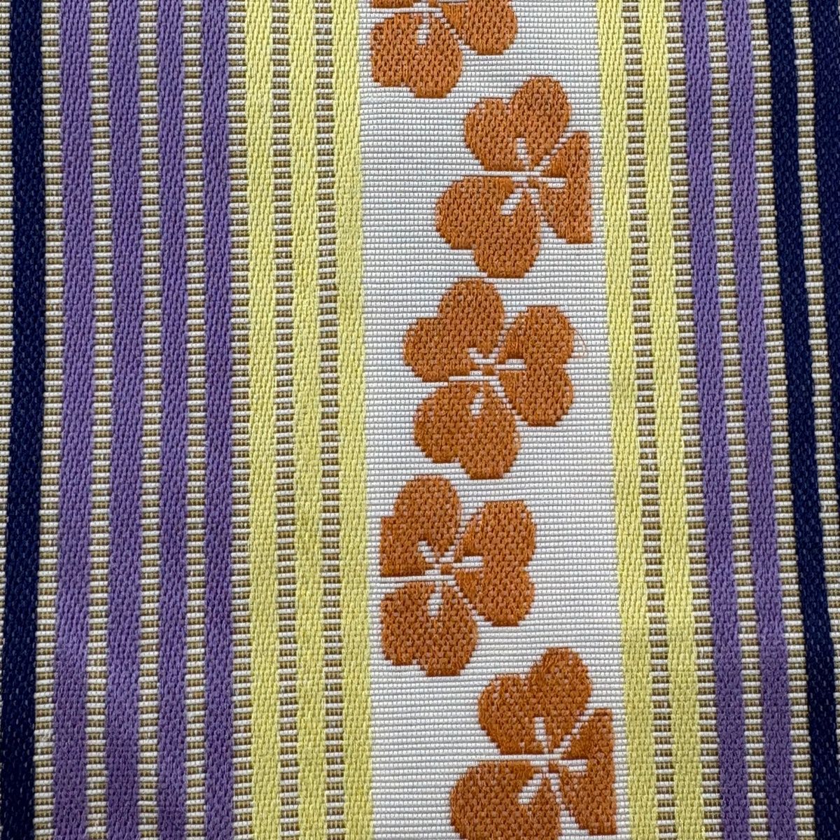 半幅帯 証紙 本場筑前博多織 カタバミ 縞 灰白 正絹