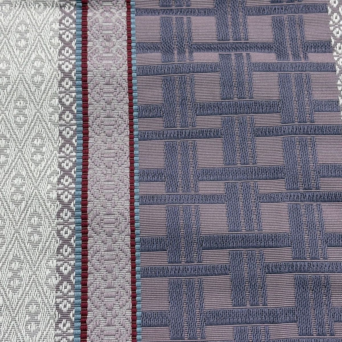 半幅帯 証紙 幾何学模様 献上柄 本場筑前博多織 薄紫 正絹