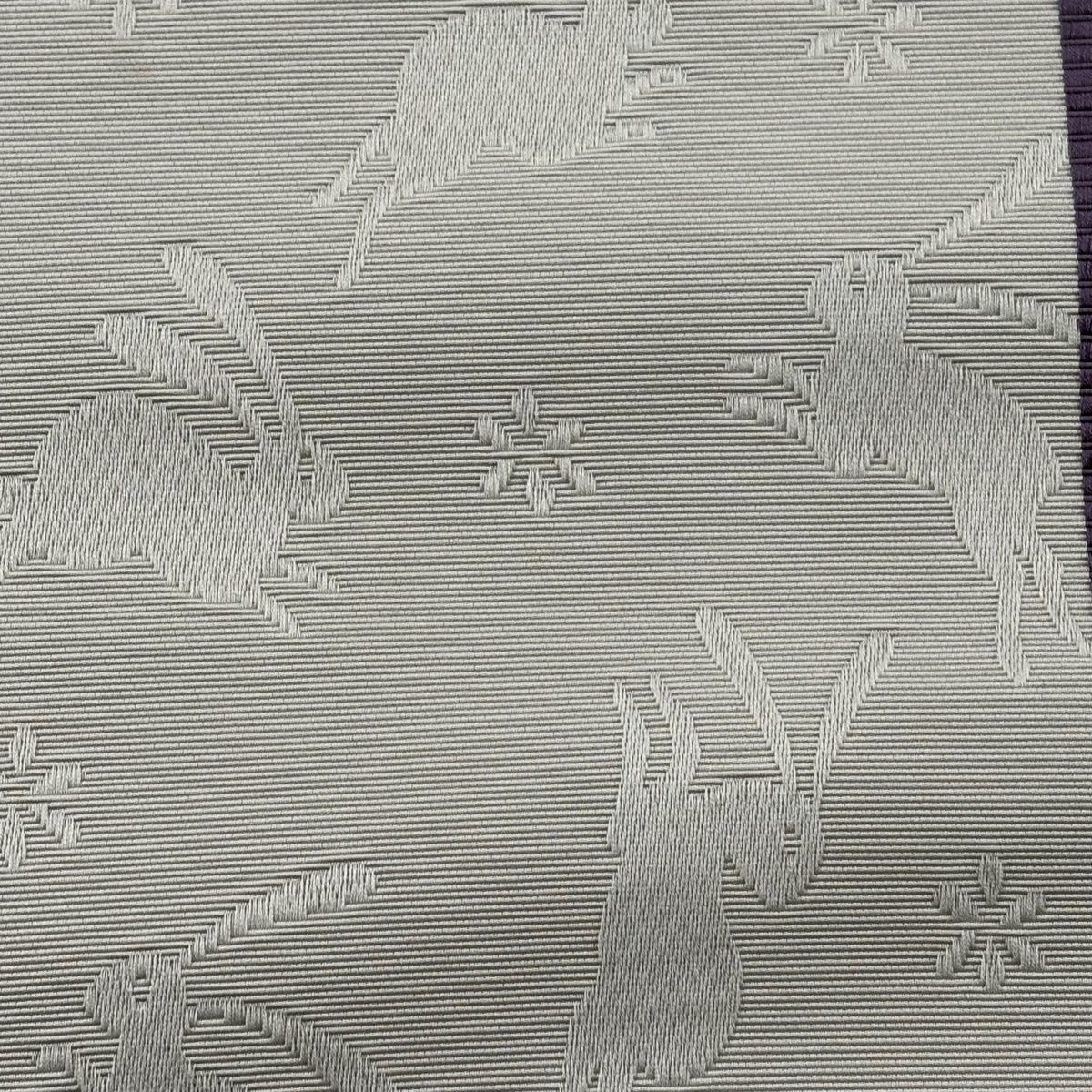 半幅帯 証紙 本場筑前博多織 うさぎ 花 灰色 正絹