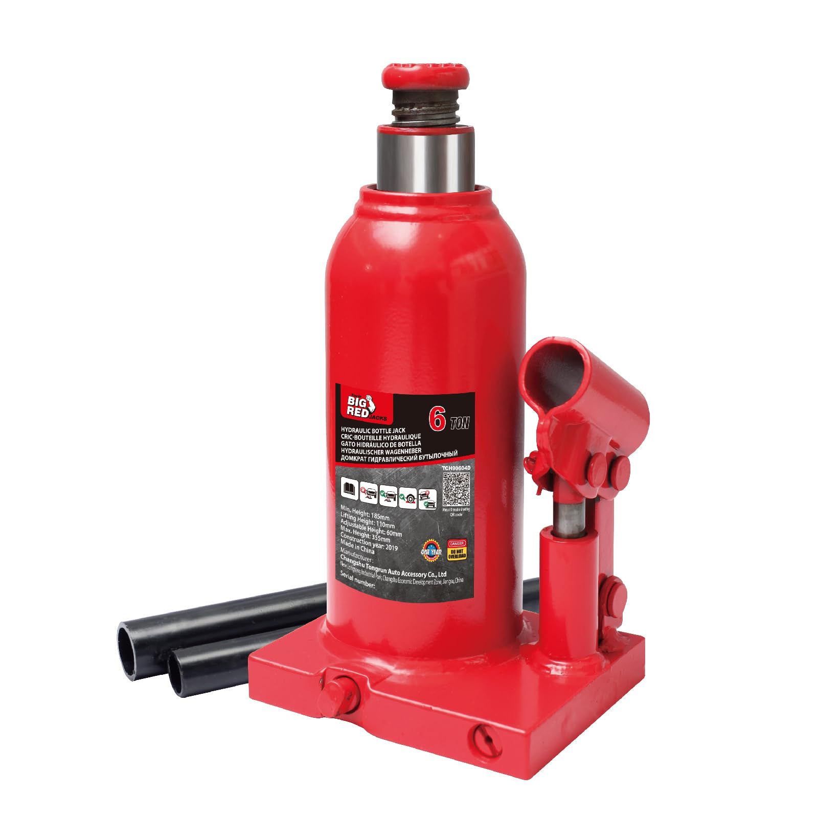 新品 BIG RED ダルマジャッキ ジャッキ 車 油圧ジャッキ 6t 最低位185mm/最高位360mm ボトルジャッキ ジャッキアップ スチール製 荷重6トン 軽量 車用 車整備 タイヤ交換 レッド TJ90604D