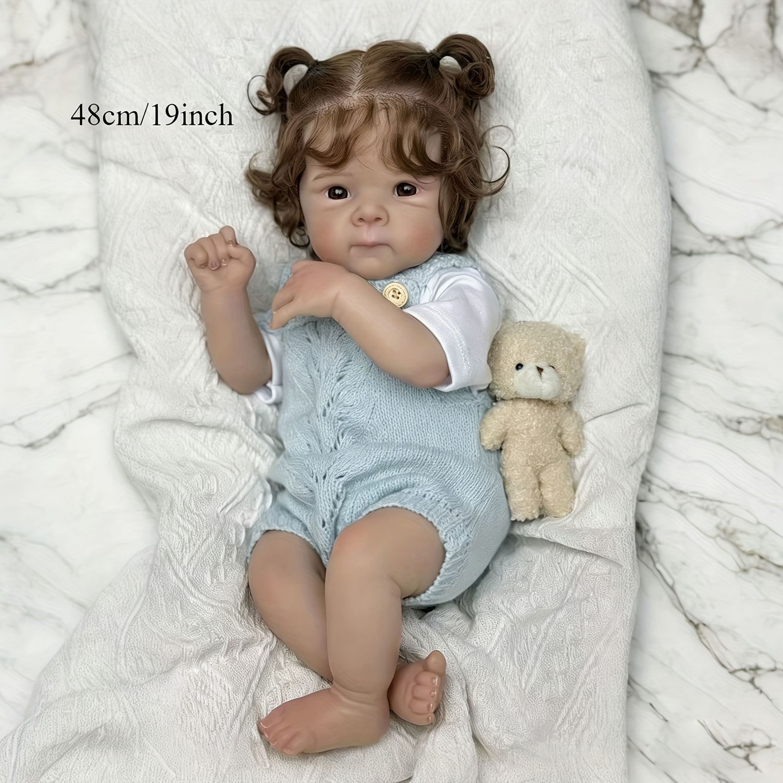 リアルな可愛さ 19インチ リボーンドール 女の子 48 cm ビニール製手足 布製ボディ ハンドメイド ブラウンヘア 子供 おもちゃ プレゼント 寝かしつけ