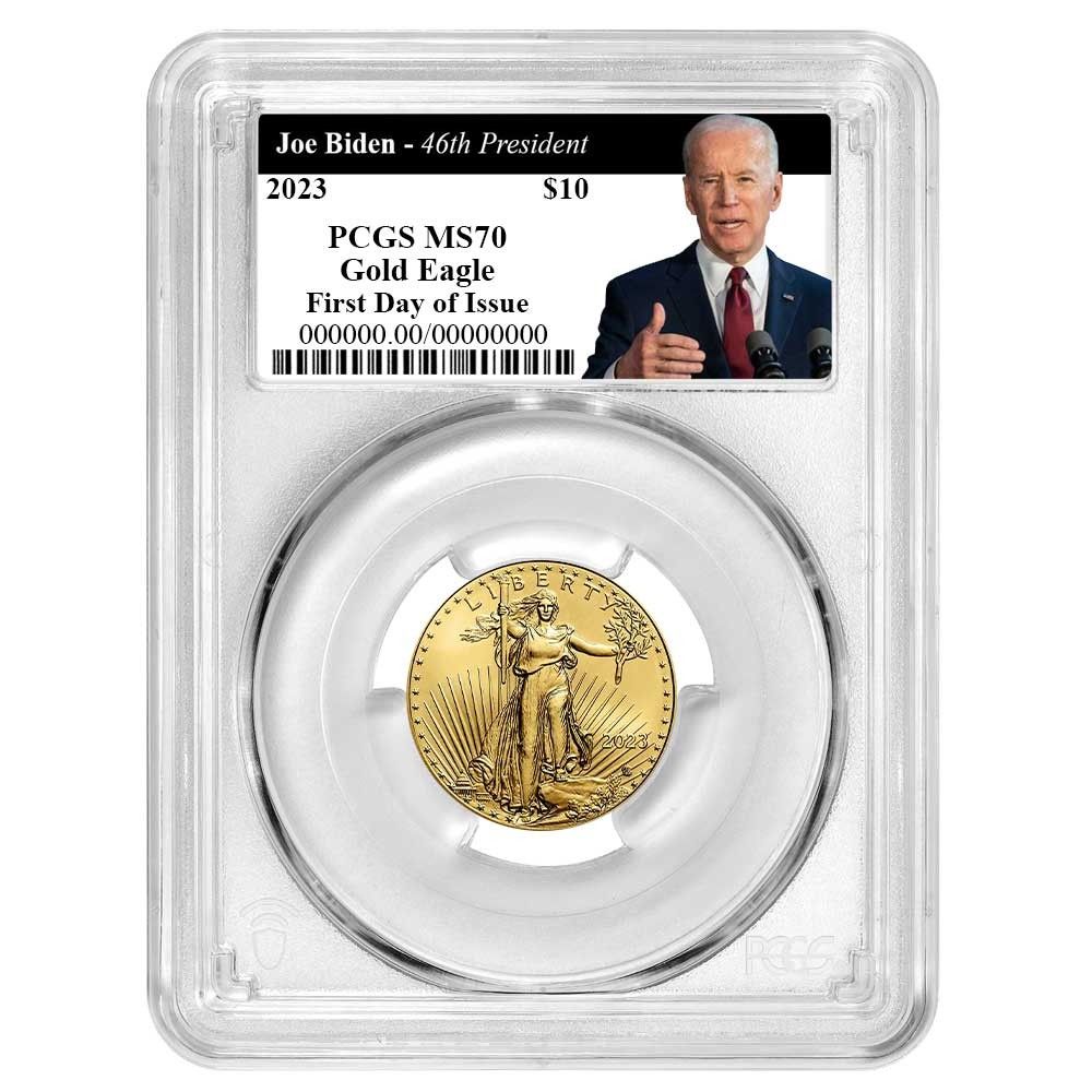 10ドル 1 4オンス アメリカンゴールドイーグル PCGS MS 70 FDOI バイデン第46代大統領ラベル