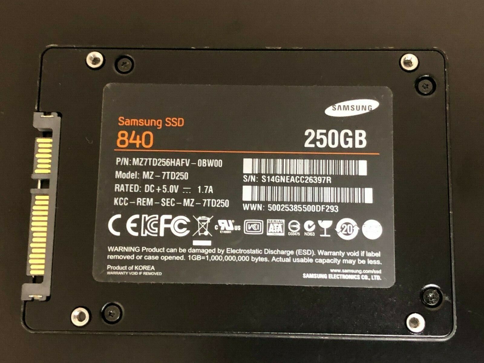 90日保証 再生品 Samsung MZ-7 TD 250 -0 BW 00 gb 2.5 Sata SSD