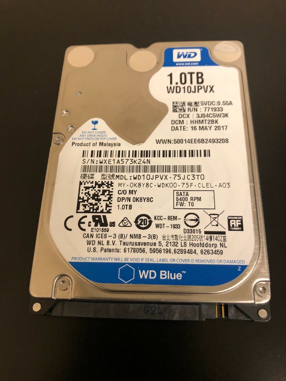 90日保証 再生品 WD DELL 5758 1 TB 2.5 SATA 5.4 K 9.5 MM HARD DRIVE 8 Y C 0