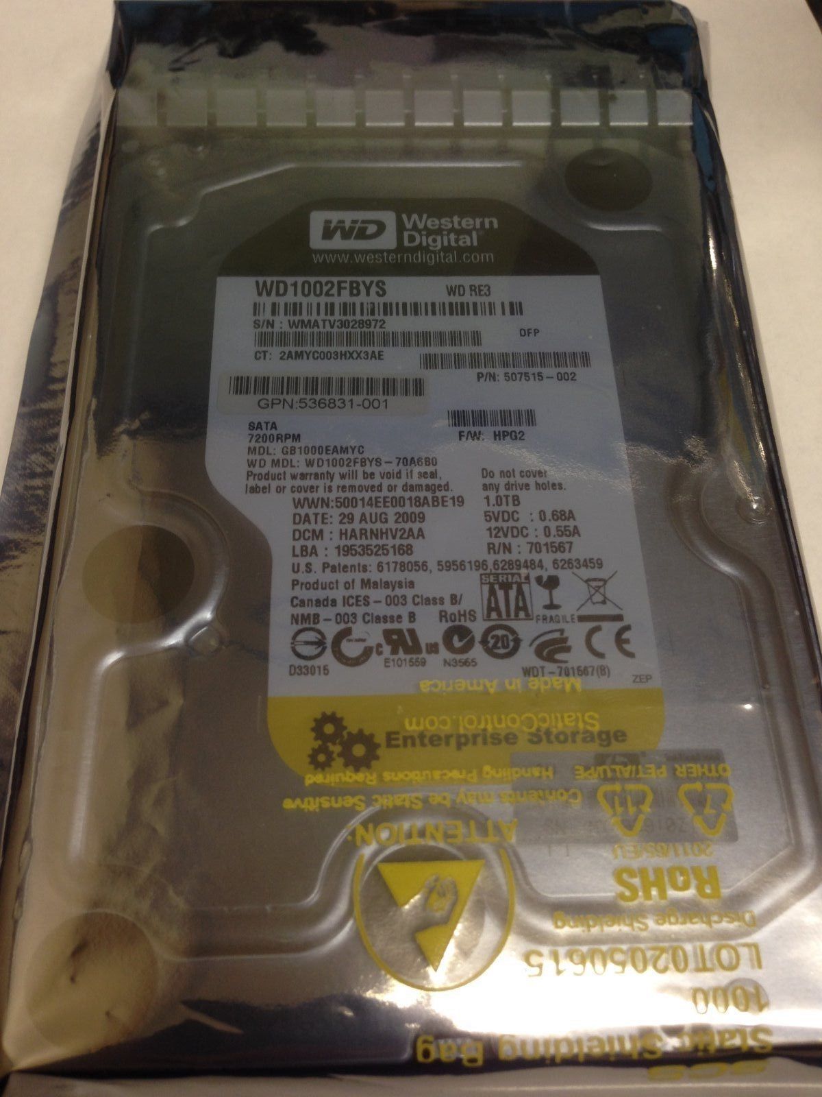 90日保証 再生品 HP 454146-B 21 536648-001 536831-001 1 TB 3 G SATA 7.2 K RPM 3.5