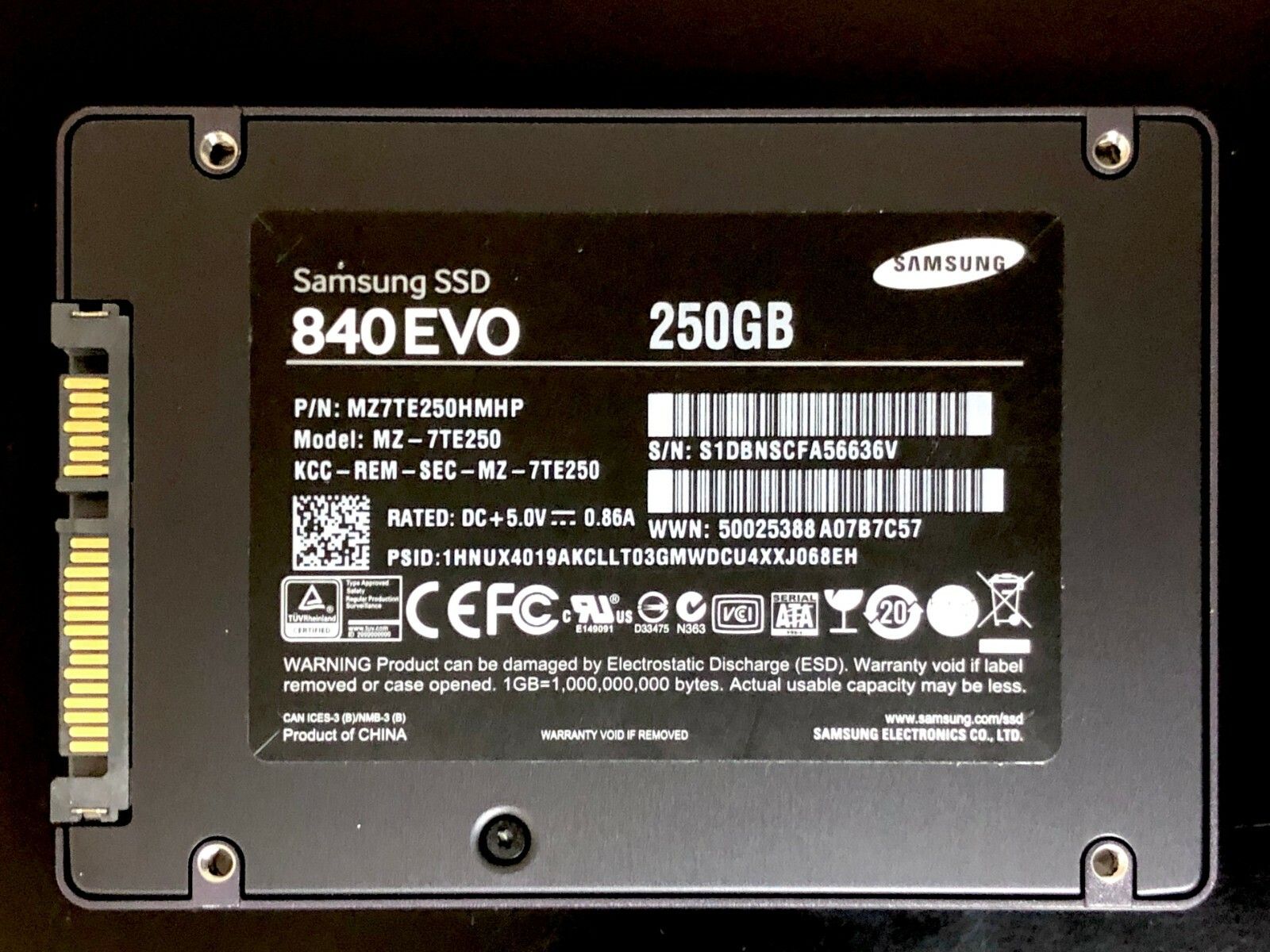 90日保証 再生品 SAMSUNG 840 EVO 250 GB SSD Solid State Drive Internal 2.5