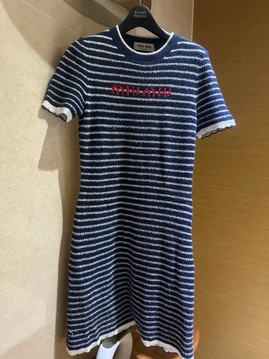  ミュウミュウ ストライプ ニット ONE PIECE 長袖 七分袖 ひざ丈ワンピース