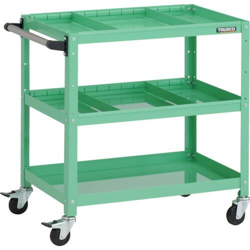 ＴＲＵＳＣＯ ツールワゴン ラビットワゴン ７００Ｘ４５０ＸＨ７４０ ３段 仕切板２段付 ハンドル付 ゴム車輪 ヤンググリーン