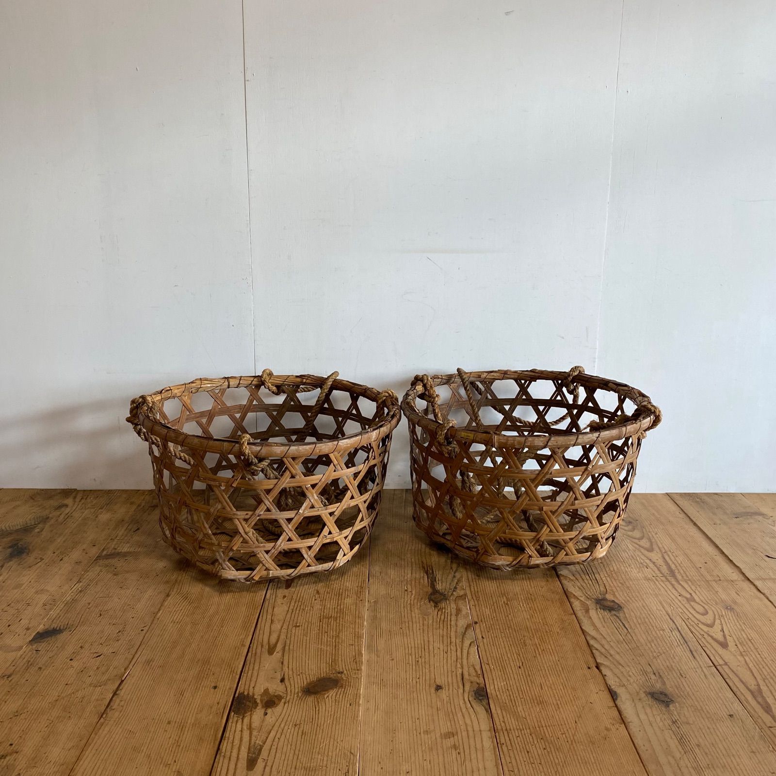 アンティーク 古道具 竹かご 2点セット 収納かご 古民具 y398 - メルカリ