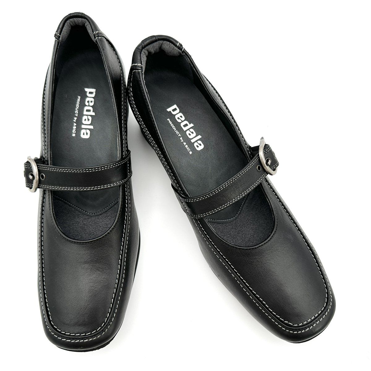 ASICS WALKING パンプス 本革 ベルト ステッチ ブラック 1974 T