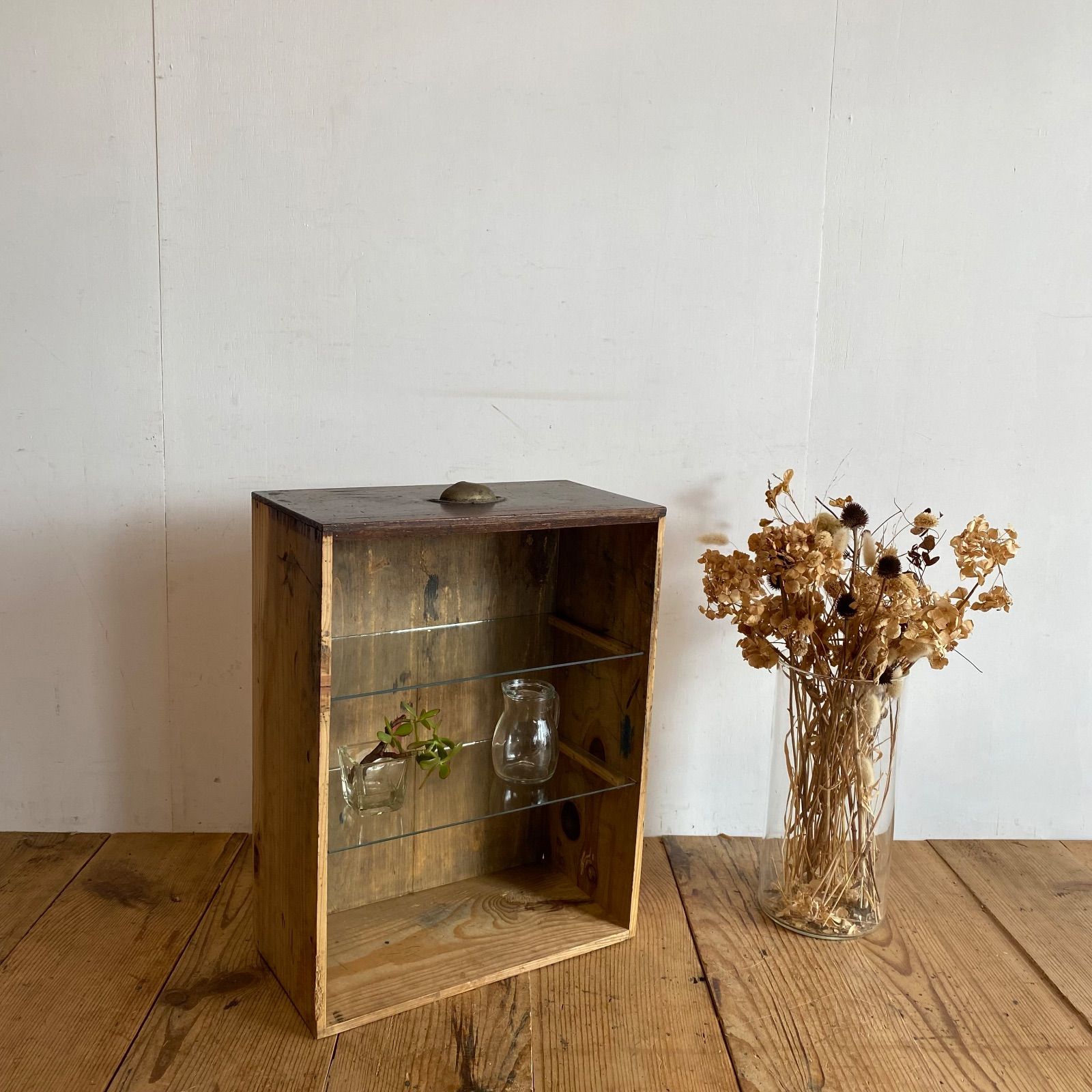 アンティーク 古道具 木製 ガラス棚 小型 収納ケース ショーケース