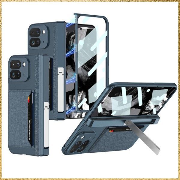 彡送料無料でお届け彡Color:グリーン GG Pxl 9 Pro Foldのケース 薄型 軽量 ヒンジ保護 金属スタンド機能 マットの表面 カード収納 強化ガラス保護フィルム 折り畳み 全面保護 レンズ保護 ワイヤ