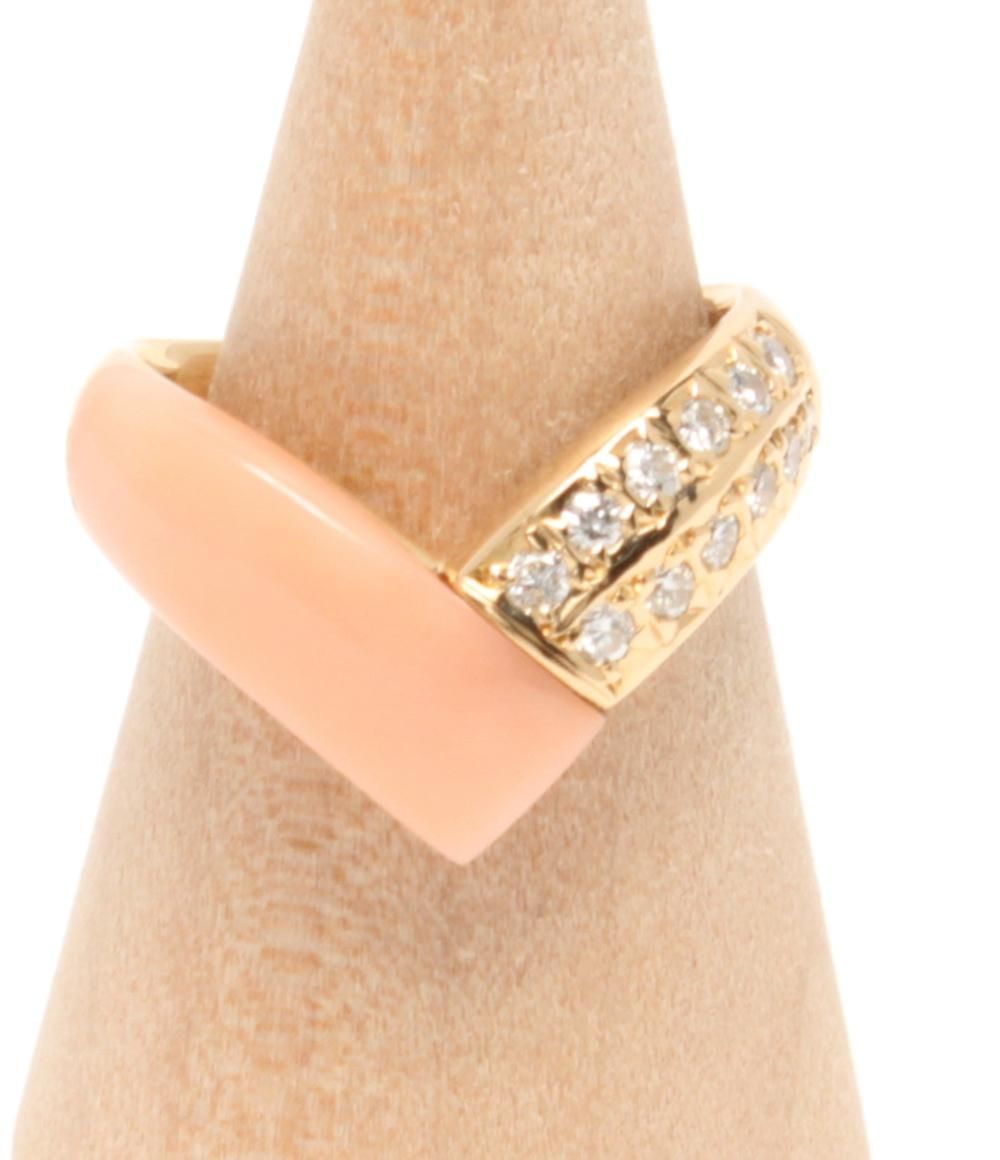 リング 指輪 K 18 ダイヤ 0.23 ct コーラル サンゴ レディース SIZE 11号