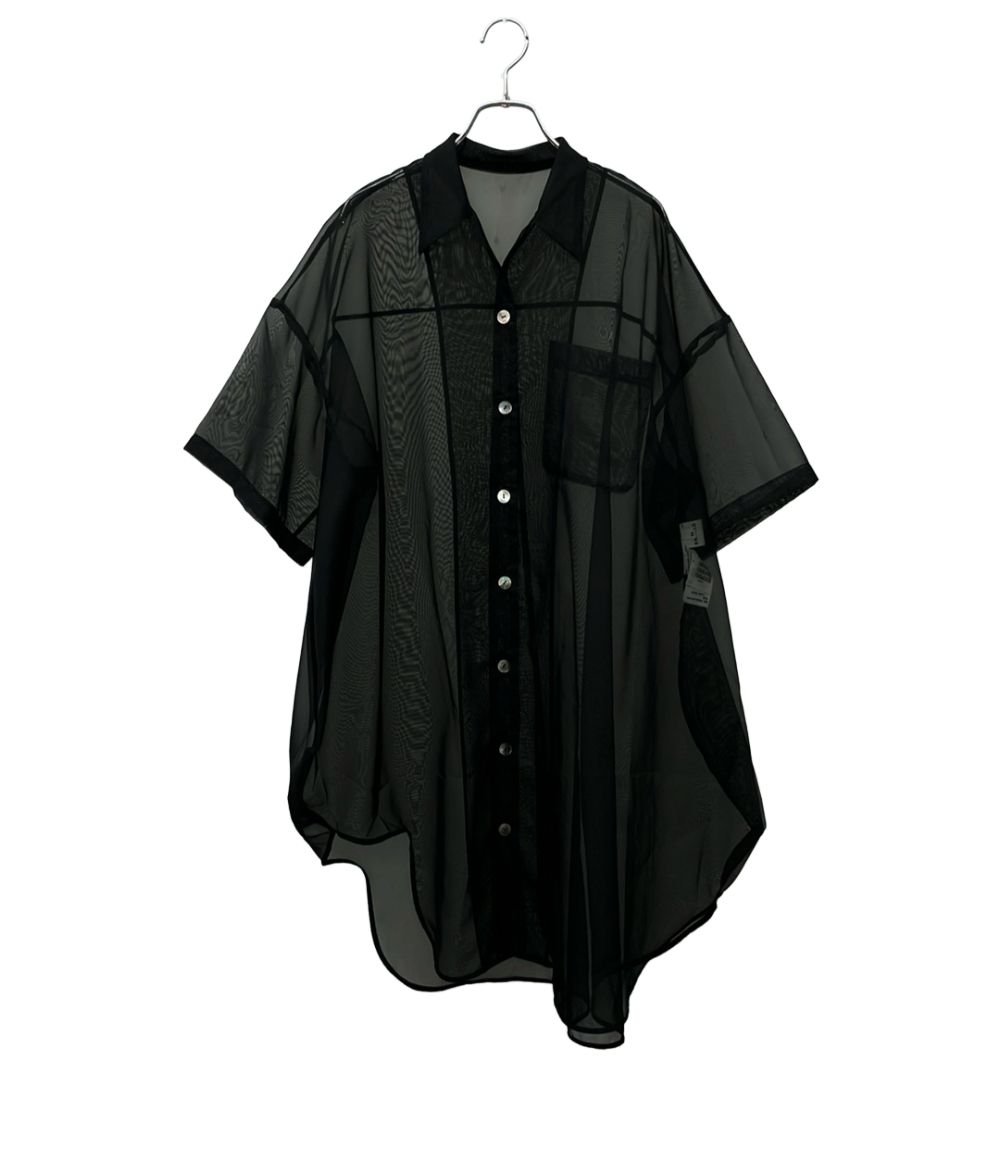 美品 ENFOLD フラワーシャツ 38 ブラック コットン '24年商品 エンフォルド 長袖シャツ ブラウス アシンメトリー ブラック 300GA130