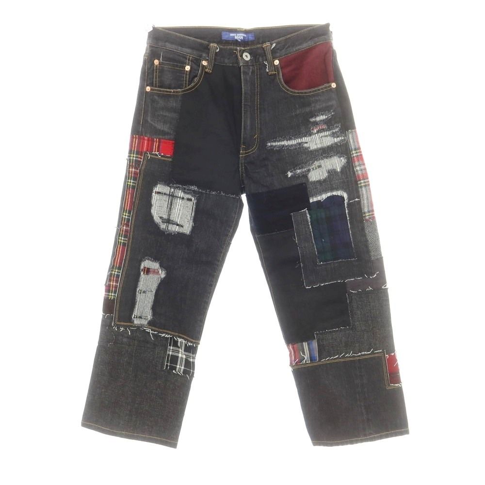 ジュンヤワタナベ マン JUNYA WATANABE MAN 春夏 ダメージ＆リペア加工 パッチワーク デニムパンツ ジーンズ ブラック サイズXS メンズ
