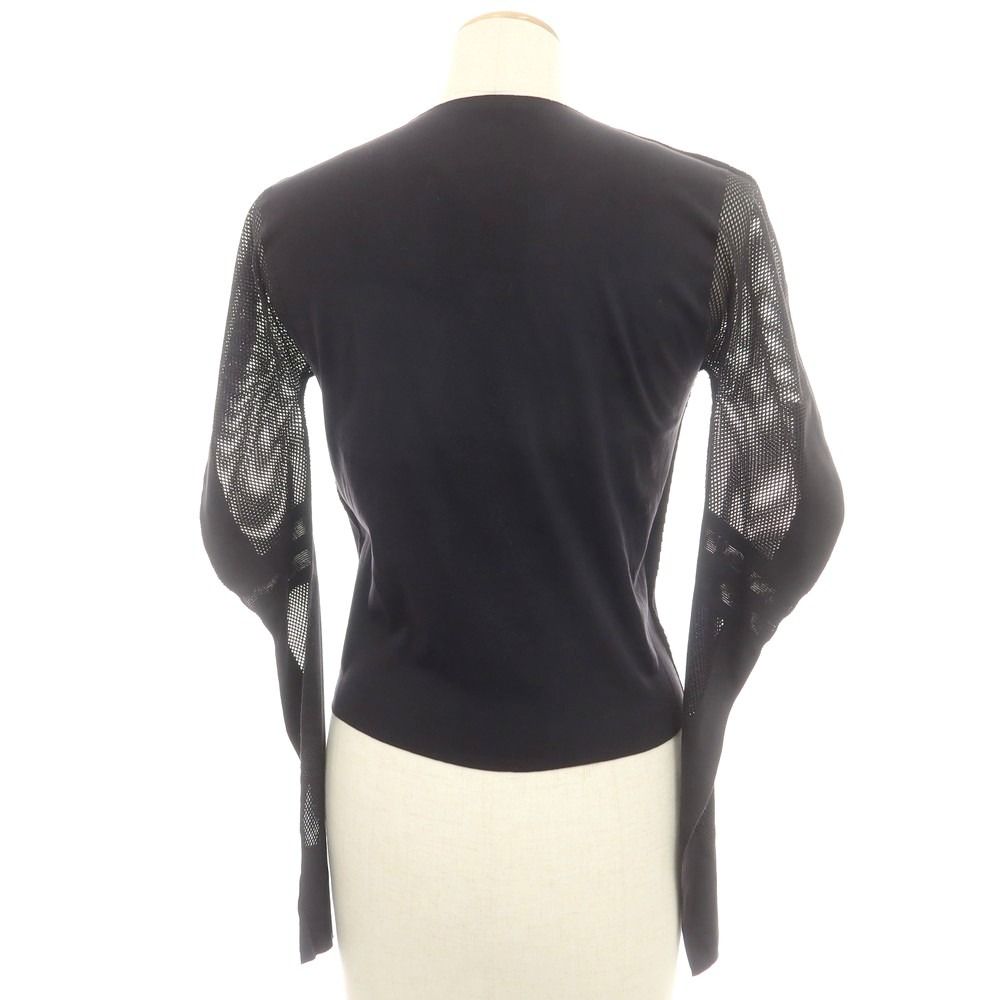 プリーツプリーズ PLEATS PLEASE ストレッチ ナイロンポリエステル メッシュ切り替え 長袖カットソー ブラック サイズ3 レディース