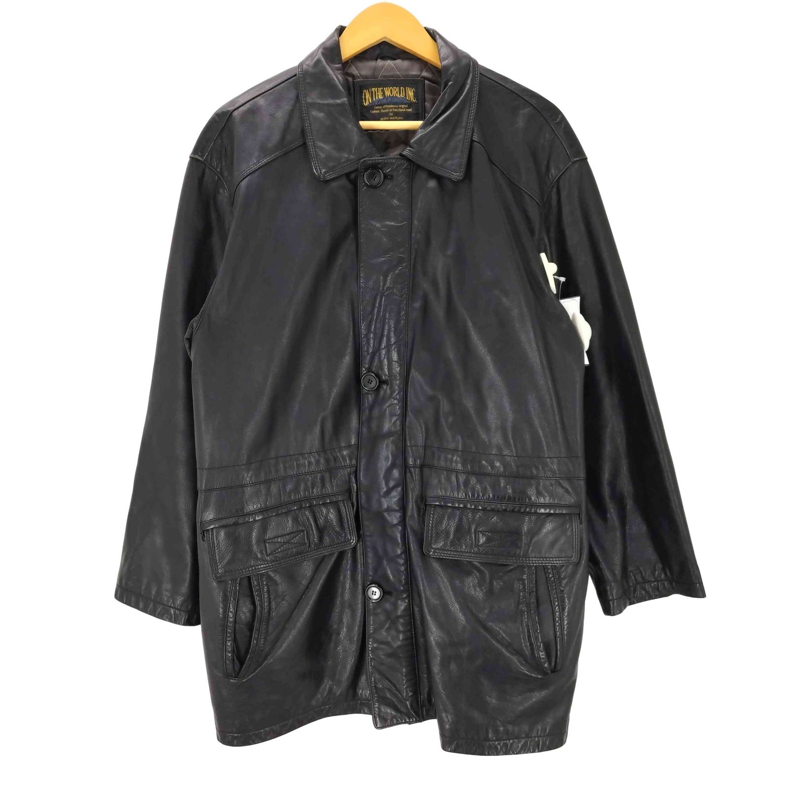 USED古着(ユーズドフルギ) LAMB LEATHER CAR COAT 羊革 ラムレザー カーコート 比翼 メンズ JPN：48 【中古】【ブランド古着バズストア】 ユーズドフルギ USED古着 LAMB LEATHER CAR COAT 裏地キルティング 羊