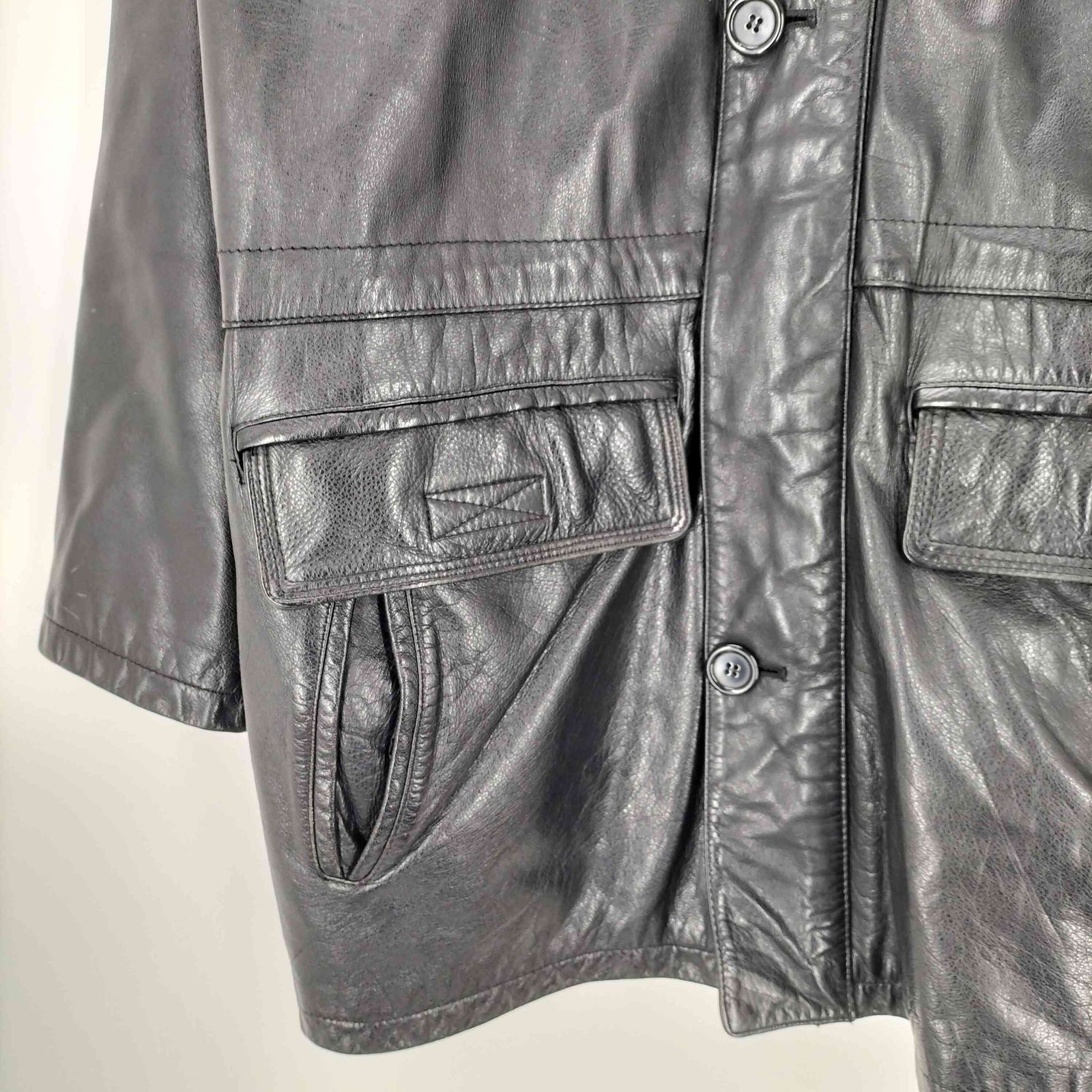 メンズ ユーズドフルギ USED古着 LAMB LEATHER CAR COAT 裏地キルティング 羊革 ラムレザー カーコート メンズ import：L