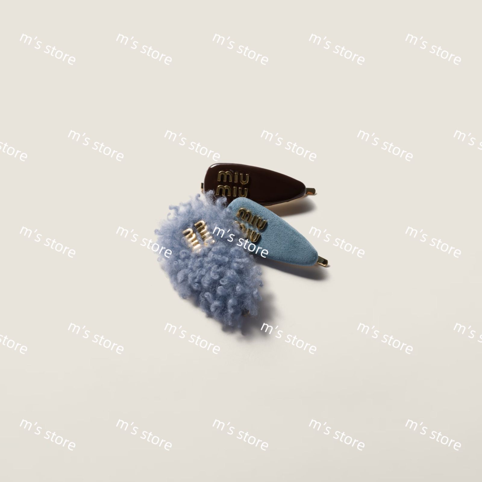 新品 miumiu ミュウミュウ レザー スエード シアリング ヘアクリップ