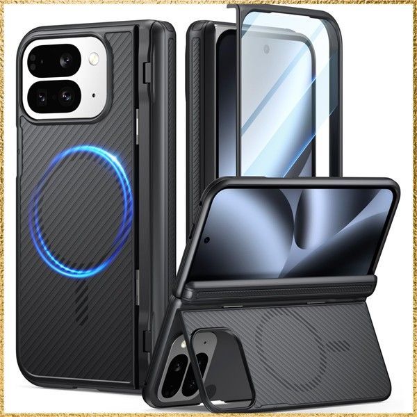 彡 でお届け 彡ブラック POETIC Revolution ケース Google Pixel 10 Pro F 用 折りたたみ式キックスタンド内蔵 ヒンジ保護 MagSafe対応 耐衝撃 カバー スクリー