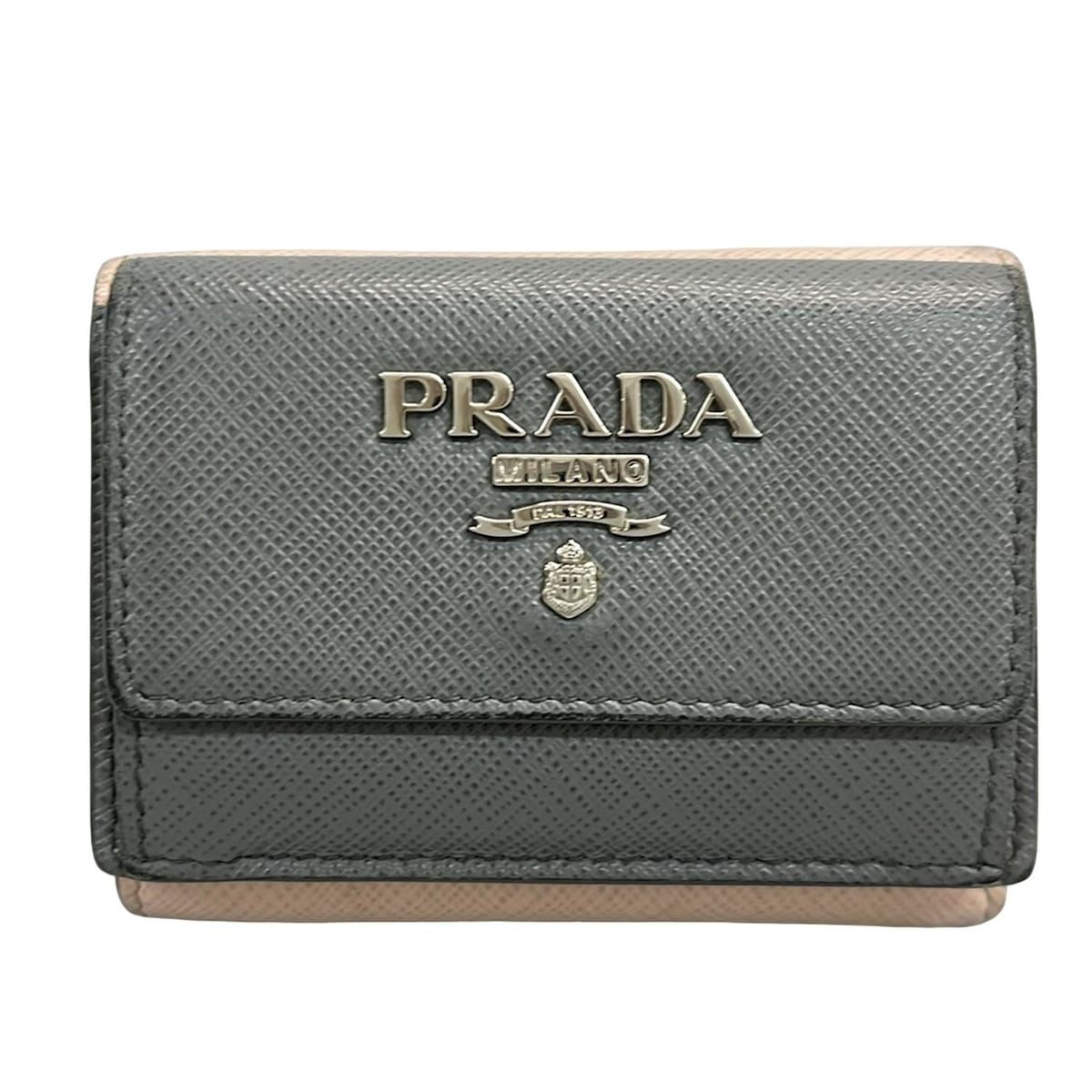 PRADA プラダ 3つ折り財布 ピンク グレー バイ レザー